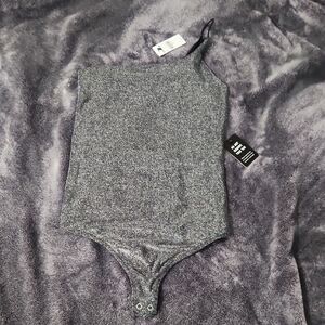 Metallic Gray One-Shoulder Bodysuit